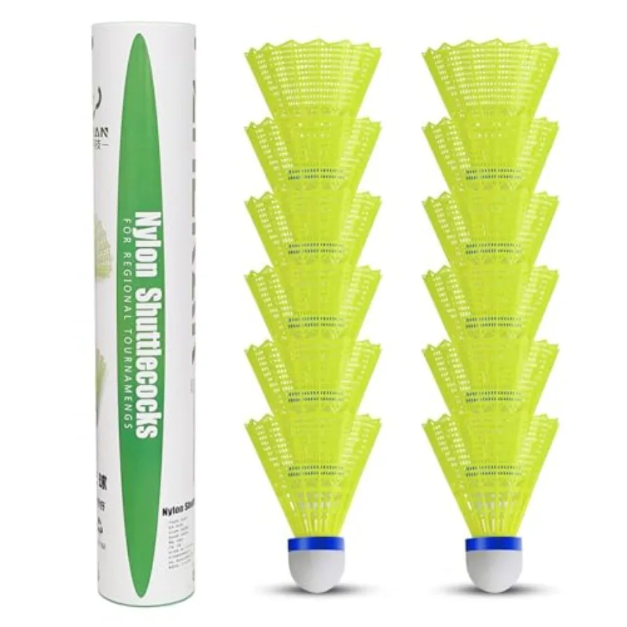Nylon Shuttlecock 12 - Goose Feather Badminton Shuttlecocks, 12 Pack